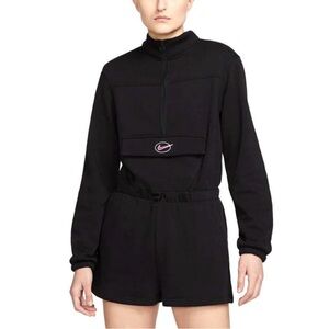 Nike Icon Clash Fleece Romper Black Swoosh Logo Utility Style Women’s Size Small